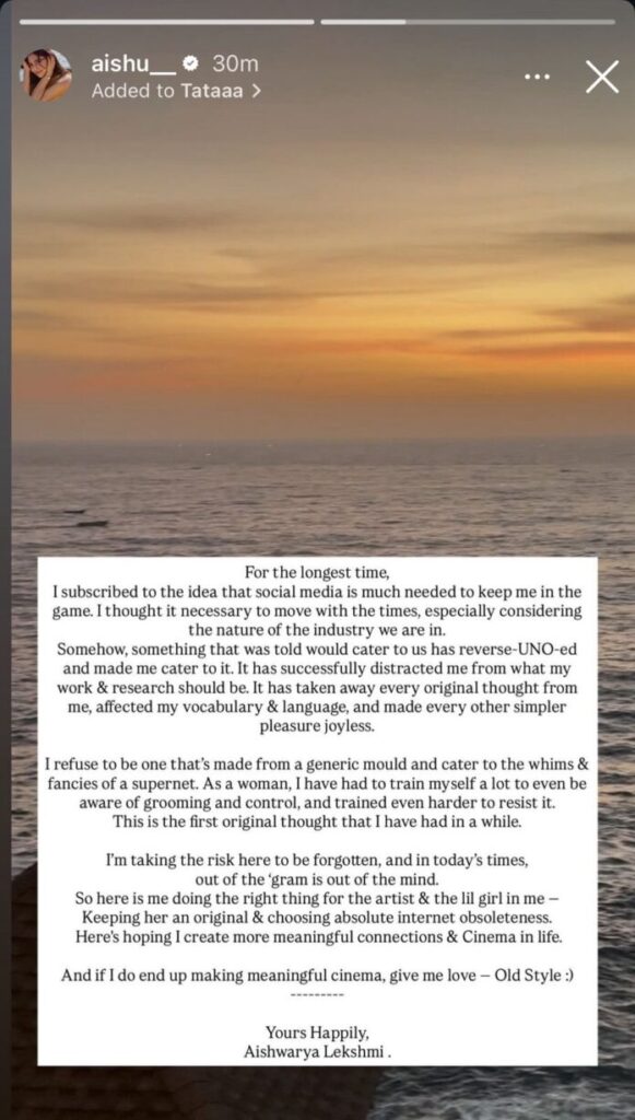 Aishwarya Lekshmi Leaves Instagram, Chooses Meaningful Cinema